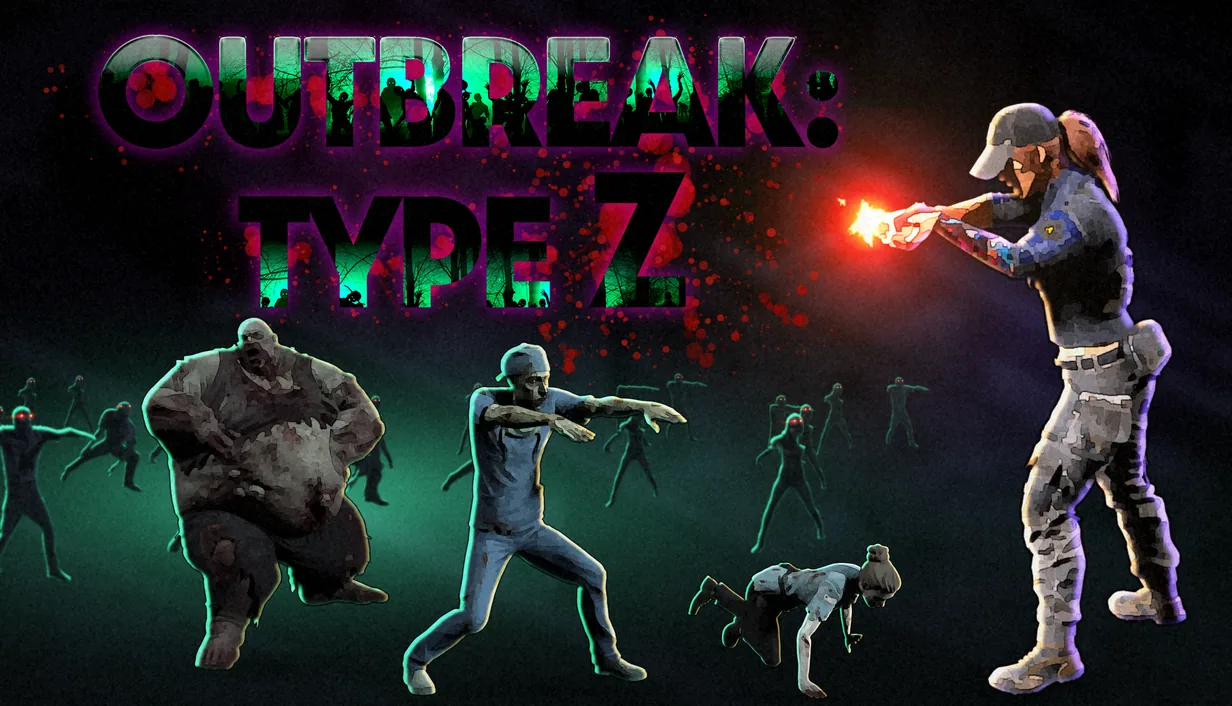 Outbreak: Type Z key art: survivors fighting off a zombie horde